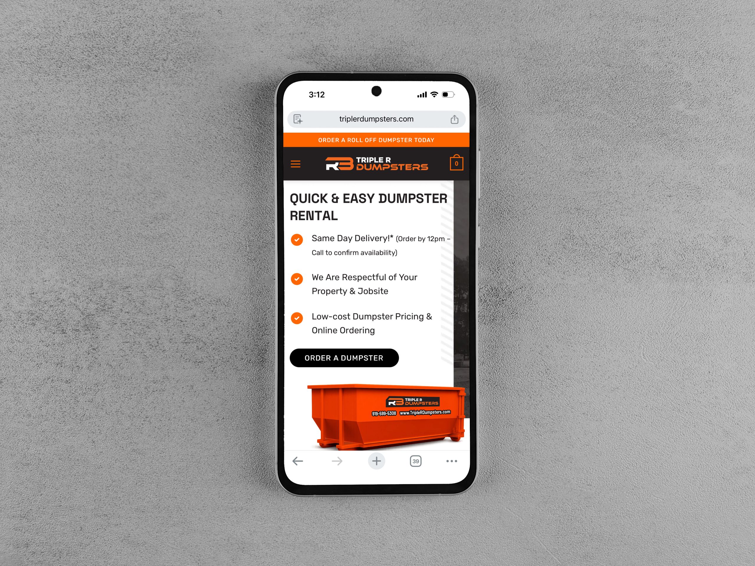 Website design for dumpster rental site